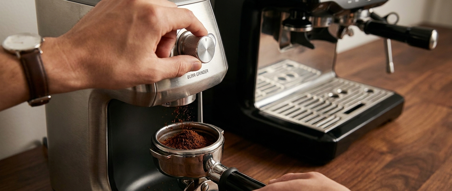 помел під купаж: рука регулює жорно автоматичної кавомашини