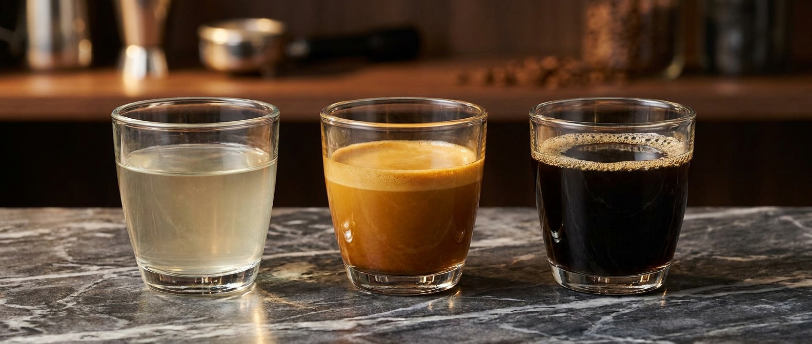 три чашки еспресо: недоекстракція, баланс, переекстракція