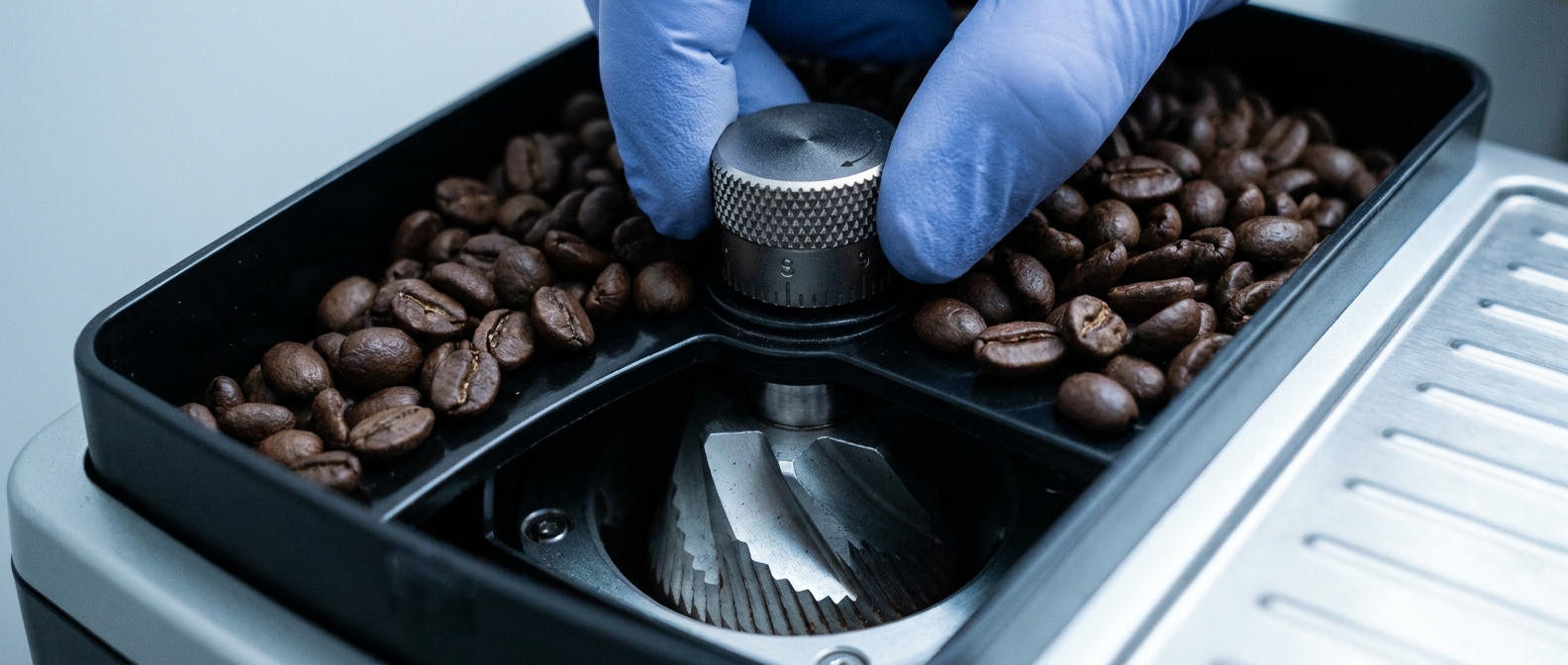 Налаштування помелу для кави Saeco і Philips — рука регулює керамічний млинок