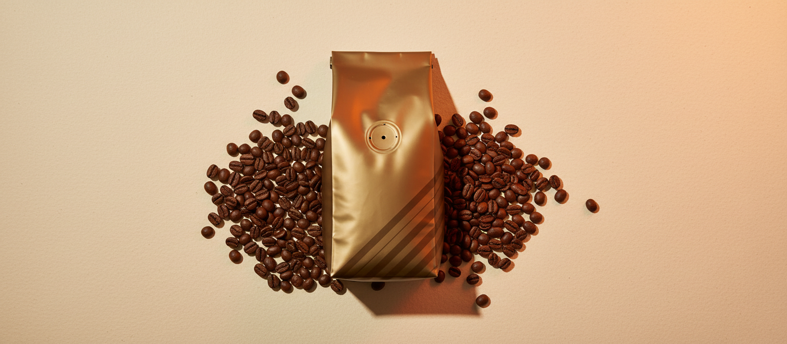 Кава Ricco Coffee — пачка з клапаном дегазації і свіжообсмажене зерно