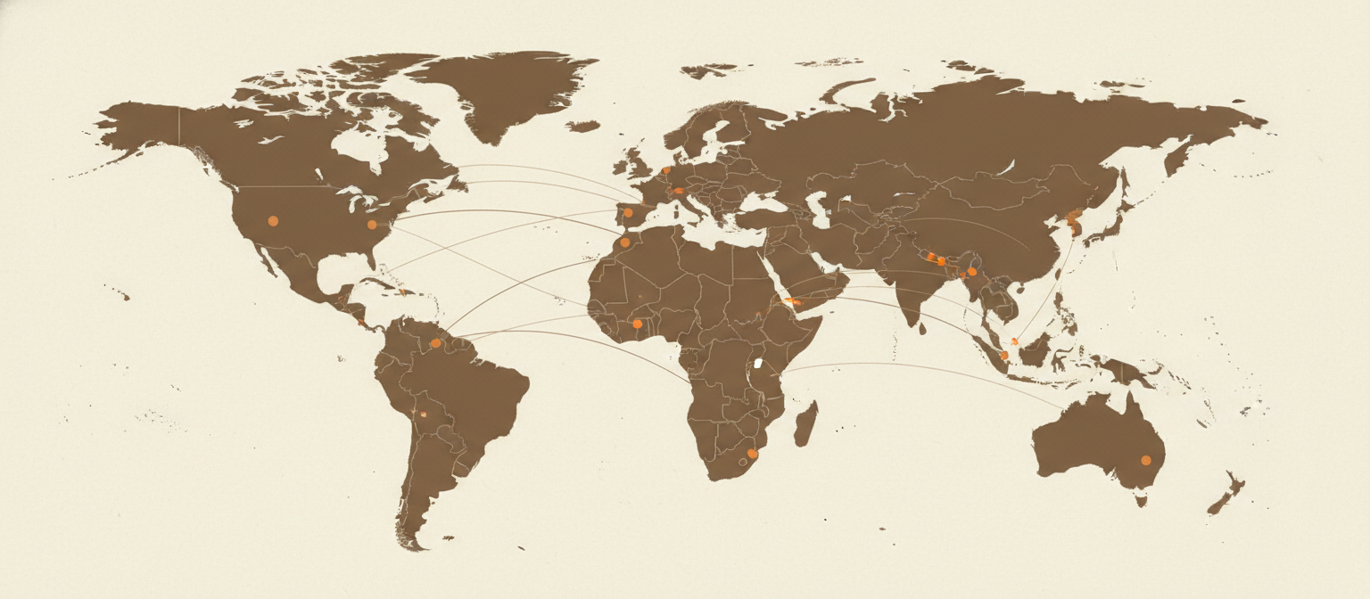 Карта 13 країн походження зерна кави Ricco Coffee