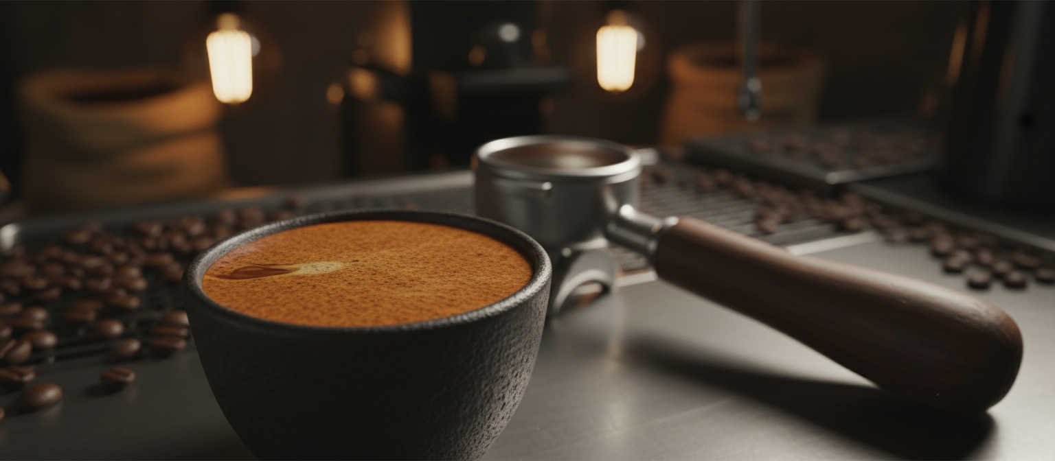 Щільна крема на еспресо із купажу Superiority Crema — рожкова кавомашина, цех Ricco Coffee, Дніпро
