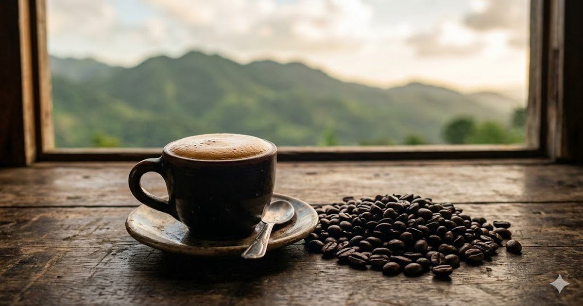 Кубинська кава: чашка міцного cafecito зі солодкою пінкою поруч зі свіжообсмаженими зернами