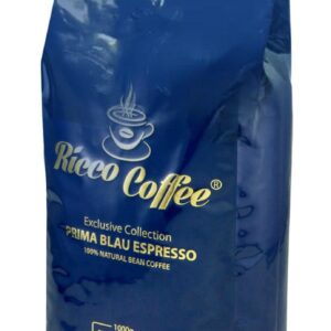 Кава в зернах Ricco Coffee Prima Blau Espresso — синя пачка 1 кг, купаж 10% арабіки і 90% робусти