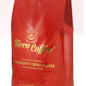 Кава в зернах Ricco Coffee Superiority Crema — червона пачка 1 кг, купаж 30% арабіки і 70% робусти